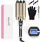 Welleneisen 3 Fässer Lockenstab BEACHWAVES Φ25mm, AIMERVO Curler LCD 14 Temperaturstufen 80-210℃, für lange/kurze dicke/dünne Haare, Hair Waver mit Keramikbeschichtung, Hitzehandschuh, 2 Haarklammer