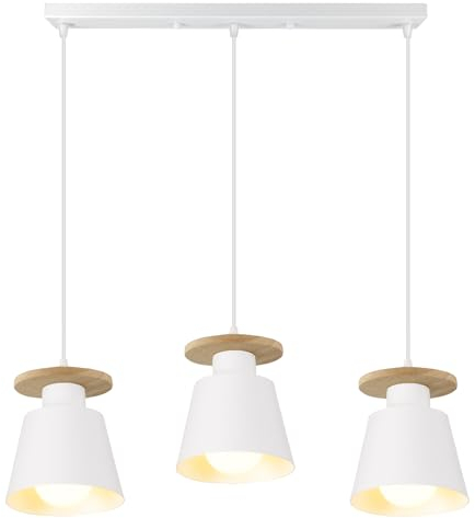 PETITES ECREVISSES Moderna Lámpara Colgante Minimalista Retro Industrial 3 Cabezas Luz de Techo Lámpara de Estilo Nórdico Iluminación Colgante para Cocina Comedor Oficina Salón (Blanco con barra)