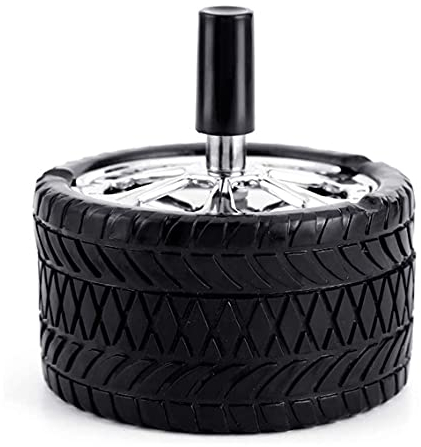 Cisixin Cenicero Giratorio,Cenicero con Tapa de Acero Inoxidable,Cenicero de Neumáticos para Oficina, Hogar, Exterior, Balcón 9.5 * 9.8cm (Negro)
