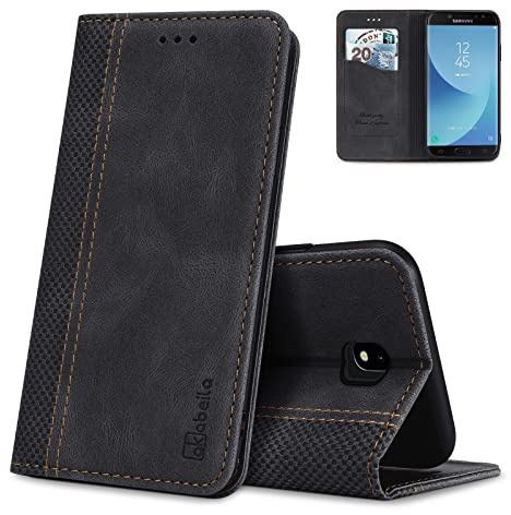 AKABEILA Hülle für Samsung Galaxy J7 Pro/J7 2017 Handyhülle PU Leder Flip Case Brieftasche Schutzhülle Klapphülle Tasche Case mit [Kartenfach] [Ständer] [Magnetisch], Schwarz