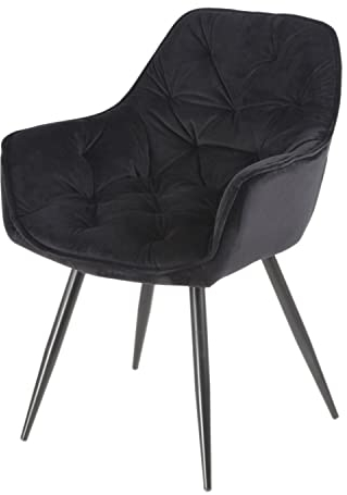 lukmebel | Gesteppter gepolsterter Stuhl Tokio | Wohnzimmerstuhl Esszimmerstuhl aus Stoff | Retro Design | Armlehne | Rückenlehne | Küche | Bequeme Stühle | Metallbeine | Bluvel Schwarz 19