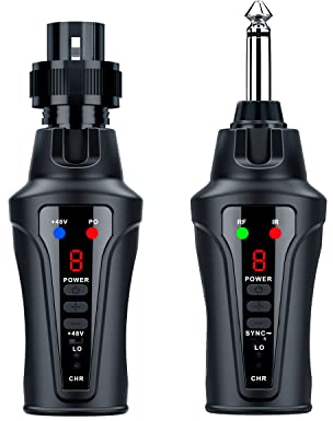 KIMAFUN UHF Wireless Microphone System XLR Mic Adapter 16 Channels Transmitter and Receiver for Dynamic Mic, 48V Phantom Power for Condenser Mic, Compatible with Audio Mixer PA Speaker(1/4'' Plug)