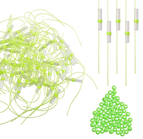 100stk Angeln Posen Stopper Fadenstopper mit Perlen Angeln Schnurstopper Spirolino Posen, Forellenangeln, Angeln auf Forelle Fadenstopper Posenstopper Angelgerät (Gelb(klarer Röhre))