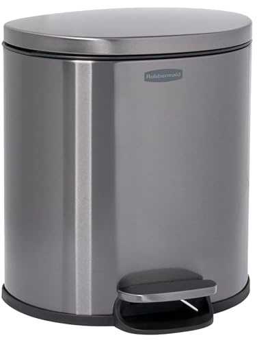 Rubbermaid Halbrunder Abfalleimer aus Edelstahl, 1,6 Liter, Anthrazit, kleiner Abfalleimer mit Deckel für Zuhause/Küche/Badezimmer/Büro