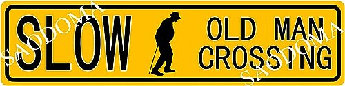 Old Man Crossing Schild, Slow Down Schilder für Nachbarschaften, Vorsicht Hofschild für Straßensicherheit, langlebige Plaketten Metall, 40 x 10 cm