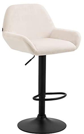 CLP Barhocker Braga Samtbezug mit Metallgestell I Höhenverstellbar und 360 drehbar I Moderner Barstuhl mit Fußstütze für Küche und Bar, Farbe:Creme, Gestell Farbe:schwarz