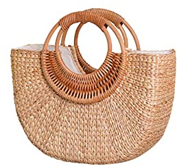 BakerMiche Frauen Stroh Runde Strandtasche Retro Rattan Handtasche,Böhmische gewebte Tasche Geldbörse,Handgemachte Strohtasche