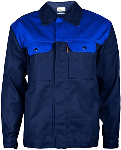 True Face Men's Jacket Work Safety Industrial Heavy Duty Multi Pocket Full Sleeve Workwear Button Collar Coat Worker Top Dark Blue/Blue XS
