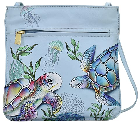 Anuschka Schmale Handbemalte Crossbody Tasche mit Front-Reißverschluss - Underwater Beauty