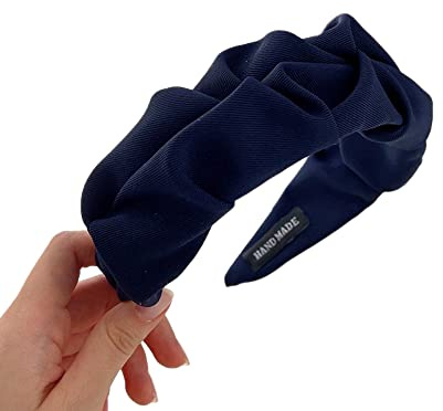 Gefaltetes Stirnband mit breit KrempeHaarnadel,Vintage rutschfeste 5cm Breit Haarband Stirnband,Stoff Haarreif für Frauen Mädchen Lieferungen,Elastische Stirnbänder für Täglichen Gebrauch,Navy blau