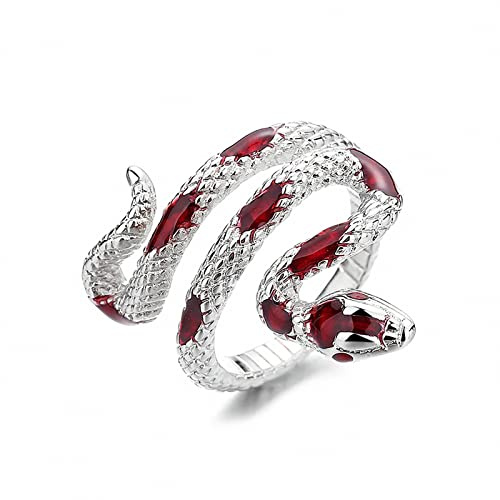 Hokygoky Personality Bruised Little Snake Ring Plated Silver for Men Women Punk Rock Adjustable Enamel Glue Glazed Geometric Temperament Opening Ring Party Jewelry