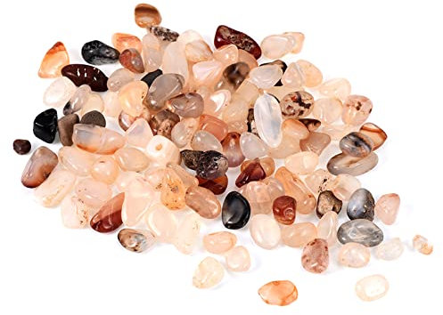 sourcing map 400g/0.88lb 6-9mm Tumbled Chips Stone, Natural Crushed Crystal Quartz Irregular Polished Stones Gravel Decoration for Aquarium Plants Vase Filler, White Agate