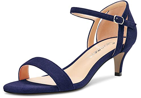 Castamere Femmes Mi Talon Heel Ouvert Bout Lanières Cheville Sandales Mariage Danse 5 CM Heels Bleu Marine 43 EU
