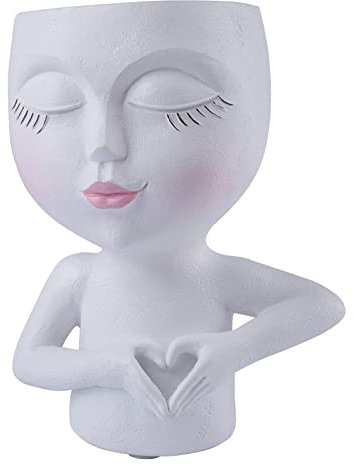 Pcscevcr Maceta de cara humana, bonita maceta de cabeza de resina con drenaje, maceta pequeña para suculentas para decoración del hogar y jardín (blanco)