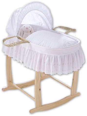 Clair de Lune Culla in vimini con supporto a dondolo in palma, 75 x 28 cm