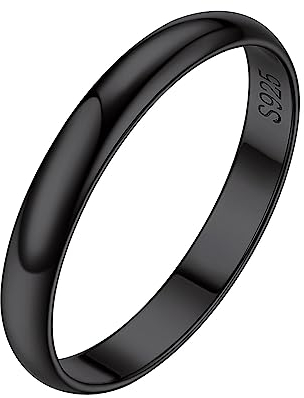 Silvora Dünne Damen Ringe 3mm breit Silberring 925 Sterling Silber Schlichter Ehering Verlobungsring Hochzeitsring für Frauen Männer in Schwarz Ringgröße 64.6(20.75)