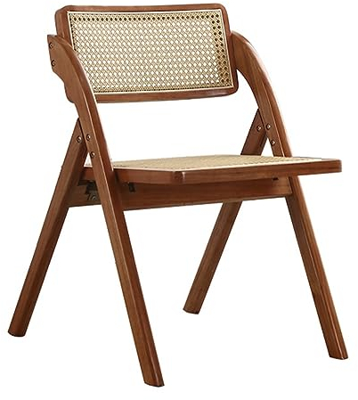 Mgchowue Rattan-Klappstuhl für den Innenhof, Außenbereich Holz Tragbarer Campingstuhl, Klappbarer Stuhl mit Hoher Rückenlehne für Garten Balkon Außen Innen Esszimmer