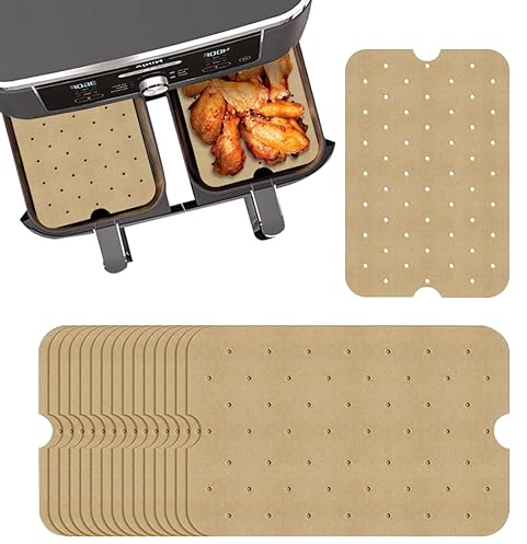 Voyyphixa 100 Pezzi Carta Pergamena per Friggitrice ad aria Rettangolare Carta Forno Fogli Air Fryer Liners Unbleached Perforato Carta per Friggitrice ad aria per Cottura a Vapore (100PCS)