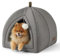 BEDSURE Katzenbett große Katzen Katzenhöhle- 44x44x44 cm Katzenhaus Indoor mit abnehmbarem Sherpa Katzenkissen und hängendem Spielzeug, Katzen Bettchen waschbar, hellgrau