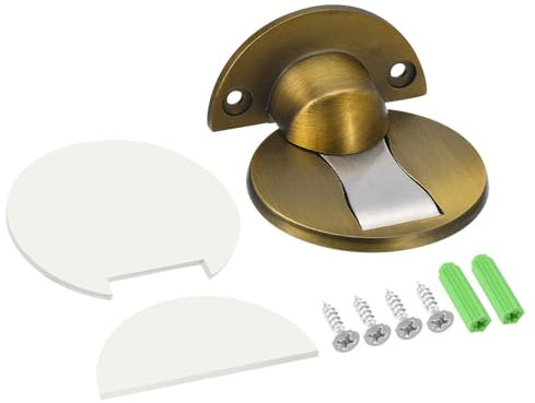 uxcell Magnetic Door Stopper, 2pcs Magnets Door Stops Door Catch Floor Door Holder with Self Adhesive and Screw Mount, Brass Tone