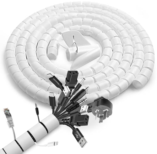 Romon 2 Piezas Cubre Cables Espiral, 22mm*1.5 M Funda Cables, con 1 Clip Guía, Tubo Flexible en Espiral para TV PC