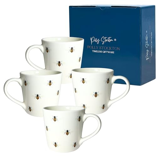 Polly Stockton - Tazzine Caffe Particolari Con Api. Set Di 4 Tazzine Da Caffè, 400ml. Nuova Porcellana Ossea Tazzine Da Caffe. Tazza Ape Per Gli Amanti Degli Animali, Regali Per Donna E Uomo