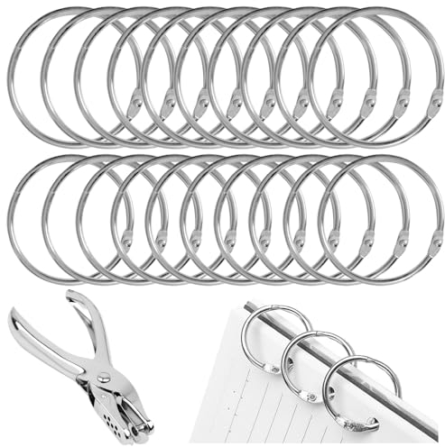 Dzmuero Buchringe, 120 Stück Karteikarten ring, Heftringe, mit Locher, Glatt, rostfrei und gratfrei, leicht zu öffnen und zu schließen, Silberner Loseblatt-Metallring, für Bücher, DIY (15mm, 20mm)