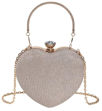 RPAEOY Damen Clutch Glitzer Herz Abendtasche EleganteBrauttasche Handtasche Umhäng Tasche Crossbody Kettentasche für Abschlussball Hochzeit Party Gold