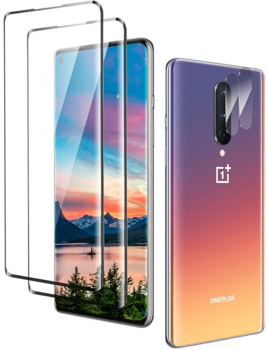 Schutzfolie für OnePlus 8, Anti Kratzgehärtetes Glas Displayschutzfolie, Kante an Kante Schutzfolie, Anti-Kratzer, 2 Stück Schutzfolie und 2 Stück Kameraschutz