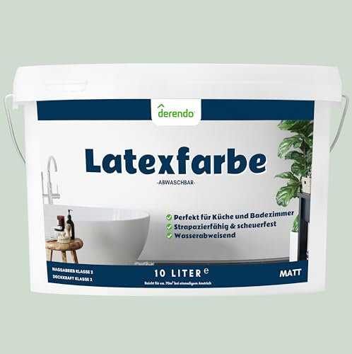 derendo Latexfarbe grün salbeigrün matt abwaschbar 10 Liter für Innen Küche Badezimmer streichen grüne Wandfarbe hohe Deckkraft 10l