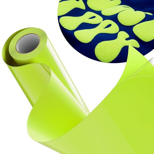 JAVIGA 3D Puff Vinyl Heat Transfer for T-Shirts, Neon Yellow Iron on Vinyl Roll for Cricut, All Cutting Machine and Heat Press, 10 x 6ft HTV Vinyl for Cloth, DIY Fabrics Heat Vinyl Design