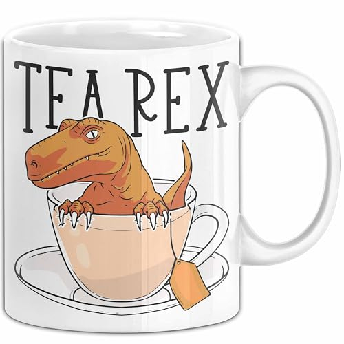 Dinosaurier Tasse Geschenk Tea Rex Tasse Geschenk Dino T-Rex Geschenk Für Jungs (Weiß)