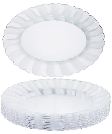 MATANA 30 Oval Clear Plastic Serving Platters, Food Party Trays - 30cm x 23cm - Buffets, Weddings, Birthdays, Christmas, Parties - Sturdy & Reusable