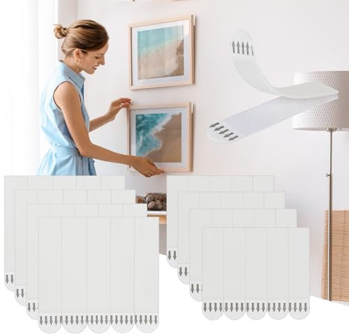 40 Pairs(80 Strips) Picture Hanging Strips Heavy Duty No Nails Picture Hanging Strips Hook Loop Mounting Tape Damage Free Wall Picture Hanging Strip 20 Pairs (M 16*70mm) 20 Pairs (L 19*93mm)