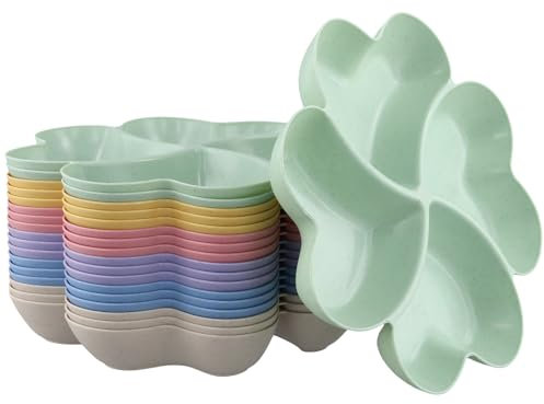 MAHIONG 18PCS Plastic Snack Tray, 23 x 3cm Appetizer Serving Platter, Colourful 4 Sectional Reusable Compartment Trays for Food, Nuts, Candies