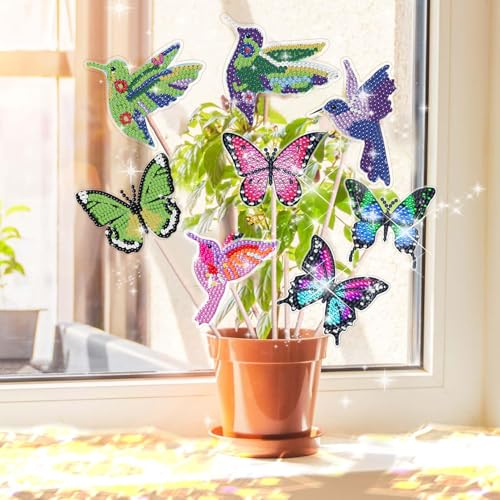 8 Stück Diamond Painting Schmetterling Sets, Kinder und Erwachsene Gartendekoration für Draußen und Drinnen, Balkon Deko, Basteln Diamont Painting Geschenk für Mama und Kinder