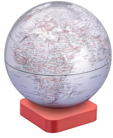 TROIKA Globus MAGNA ECO glänzender Globus silberne Meere silberfarbene Landflächen Karte Ø 30 raffinierter magnetischer Standfuß aus recyceltem Material in Rot – 3D Druck