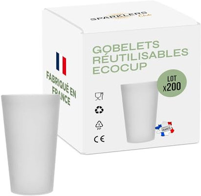 SPARKLERS CLUB Lot de Gobelets Réutilisables Givré ECOCUP 30cl -150 Lavages au Lave Vaisselle - Verre Bière Réutilisable en Polypropylène - Gobelet Eco Cup pour tout évènement (200, 30cl)
