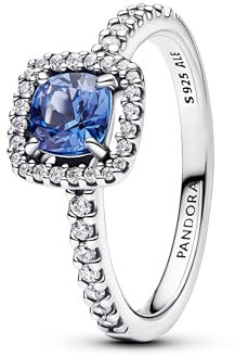 PANDORA Damen-Ring Silber Funkelndes Quadrat Blau 193555C01-60 Ringgröße 60/19,1
