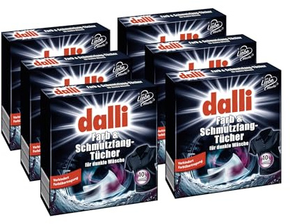 dalli® Farb- & Schmutzfangtücher für dunkle Wäsche I 6 x 10 Waschladungen pro Packung I Schützt vor Farbverlust & Verfärbungen | 6er Pack
