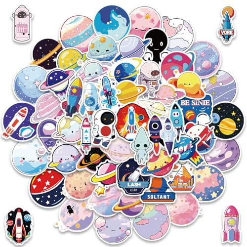 Niedliche Weltraumaufkleber für Kinder – Raketen, Astronauten, Aliens & Planeten – 100 verschiedene Designs, wasserfest, lustig & farbenfroh, Sticker Größe 5-7 cm