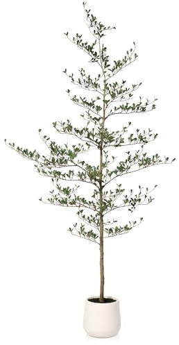 VeriNatural Faux Olivier Plante Artificielle Intérieur - 210cm Olivier Noir Fausse Résistant UV Pot Design Blanc - Arbre Artificiel Décoration pour Extérieur Maison Bureau Salon Jardin,VN124