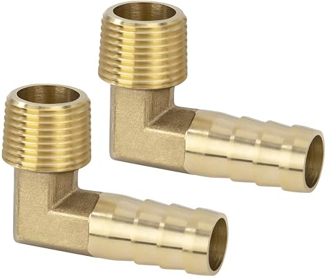 Messing Fitting Anschluss, 2 Stück 90 Grad 12 mm Widerhaken x 3/8 Zoll Außengewinde Messing Winkelstück, Kupplung Rohr Adapter Anschluss für Winkelrohrverbinder