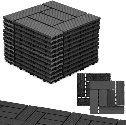 Randaco WPC Terrassenfliesen, 30x30cm WPC Fliesen 33er Set für 3 m², Balkonfliesen Klicksystem, Bodenbelag für Balkon & Terrasse, Terrassendielen Wetterfest mit Drainage, Anthrazit