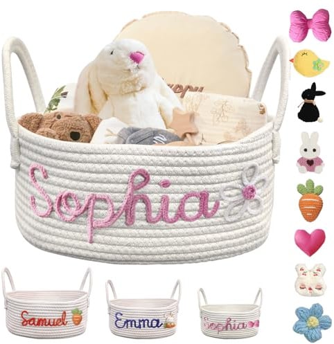 Personalisierter Babykorb mit Namen, Baumwollseilkorb, Monogramm, Aufbewahrungsbehälter für Windeln, Spielzeug und Kinderzimmer-Dekoration