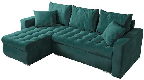BROMARKT Sofa mit Schlaffunktion Ecksofa L-Form Schlafsofa Couch Bettkasten Wohnzimmer Möbel LUIS Couch 3 Sitzer Bett mit Bezugbehalter 238x150x72 Dunkelgrün