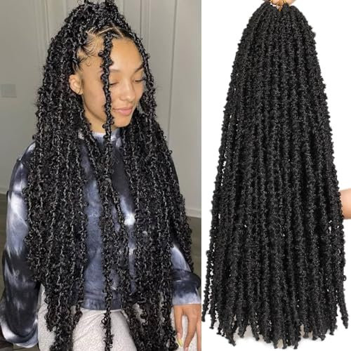 Samtress Long Distressed Locs Crochet Braids 30 Inch Black Butterfly Faux Locs Crochet Hair 6 Packs Pre Looped Soft Locs Braids Hair Extensions for Women (#1B)