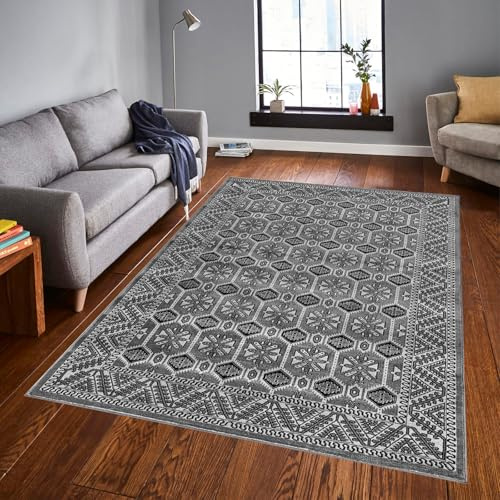cozily® Carpets For Living Room With Jute Back, Oriental Rug - Arta 240 x 320 cm Grey - Washable Carpet For Bedroom, Fireside and Lounge Rug