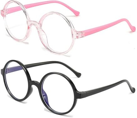2 Pack Kids Blue Lights Lunes Châssis Carré Lunettes de Lecture Anti-Bleu Verres d'ordinateur Filtre de Lunettes Anti-remous Lunettes de Lecteurs Rounds UV Pour Protection Yeux Filles Garçons Style B