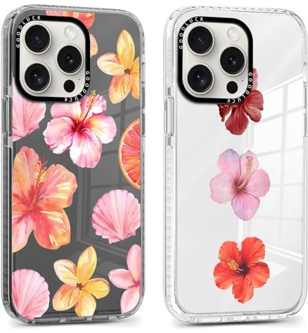 Saqmkil 2 Stück Hülle für iPhone 16 Pro 6,3'', Aesthetic Hibiskus Blumen Muster Design Mädchen Frauen Handyhülle, Transparent Weich Silikon Süßes Blume Motiv Case Schutzhülle für iPhone 16 Pro